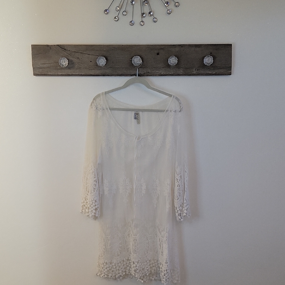 XCVI White Lace Tunic Dress SZ LG